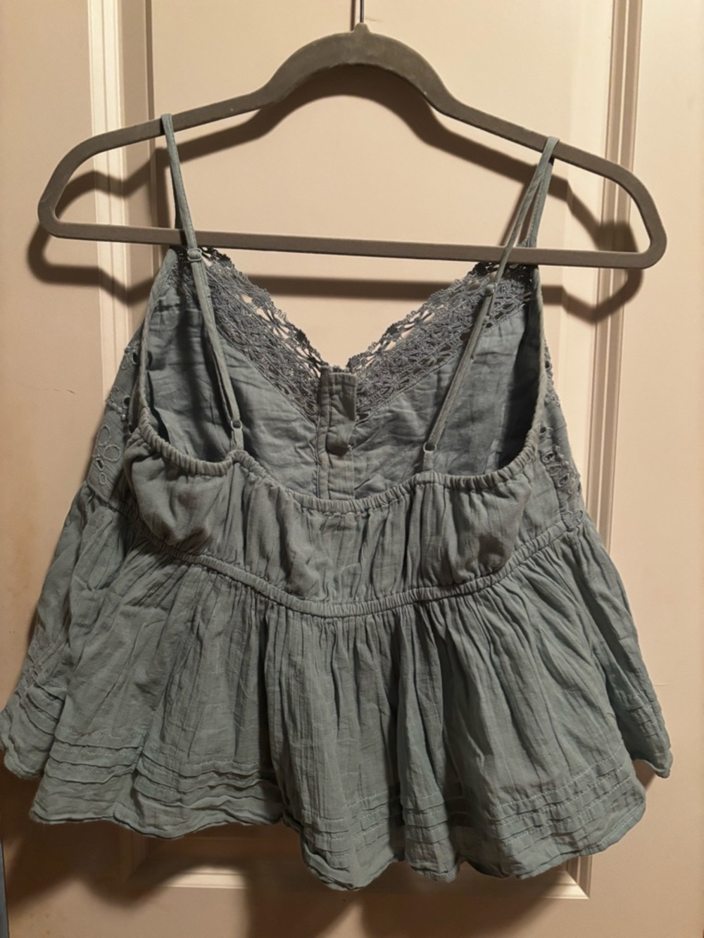 American Eagle Outfitters Lace-Trim Eyelet Button Camisole - Dusty Green - Picture 3 of 3